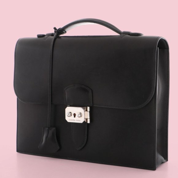 SOLD - Hermès Black Evercalf Sac a Depeches 27 Satchel - Picture 2 of 8